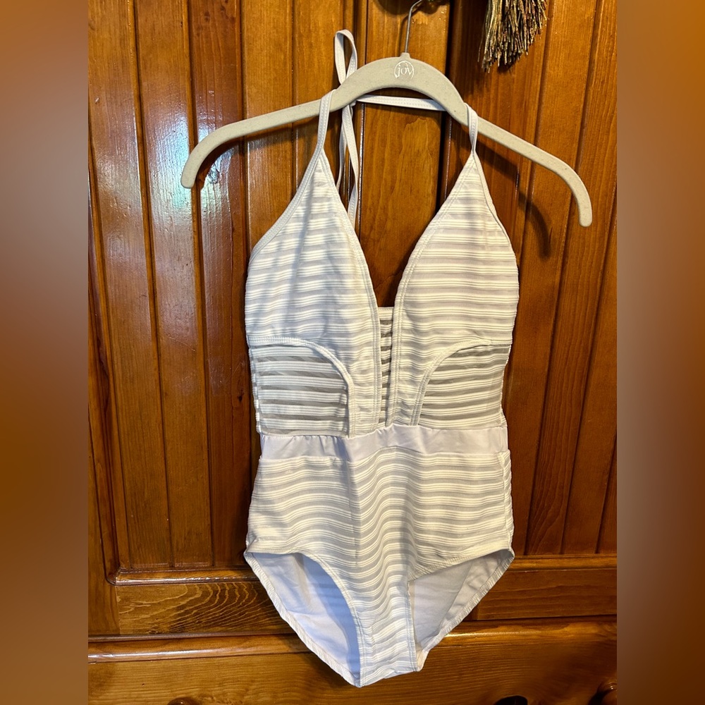 Size M white one piece swimsuit halter